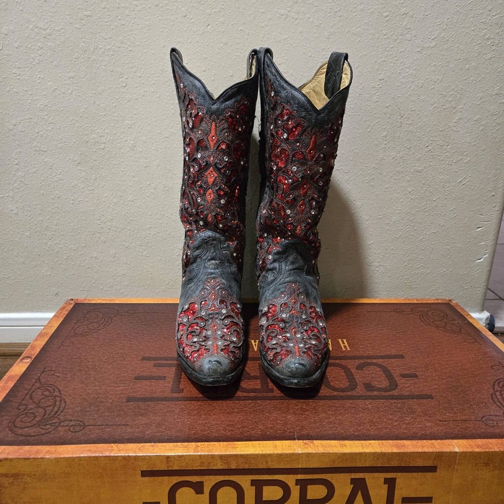 Corral Women's Black and Red Western Boots Size 9.5
